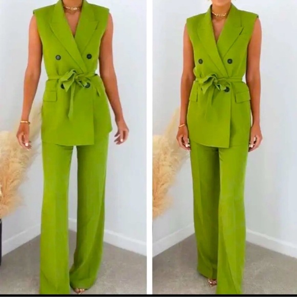 Zara Formal Vest Sleeveless Blazer Waistcoat Lime Green XS - Picture 1 of 10